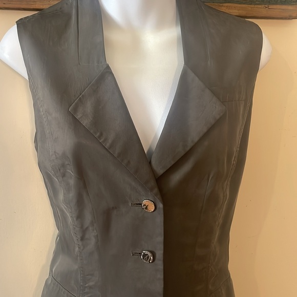 Karen Millen Army Green Faux Silk Vest Size 6 - Picture 7 of 16